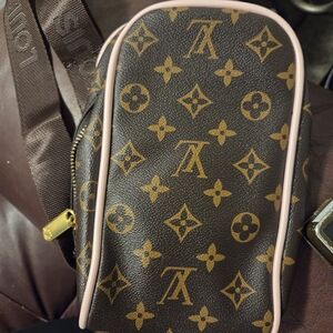 Louis Vuitton Brown Monogram Belt Bag with Pink Trim